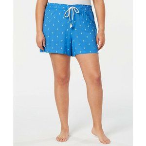 Jenni Women's Shorts Sizes 1X 2X 3X Blue Cactus Print Light Weight Woven NEW